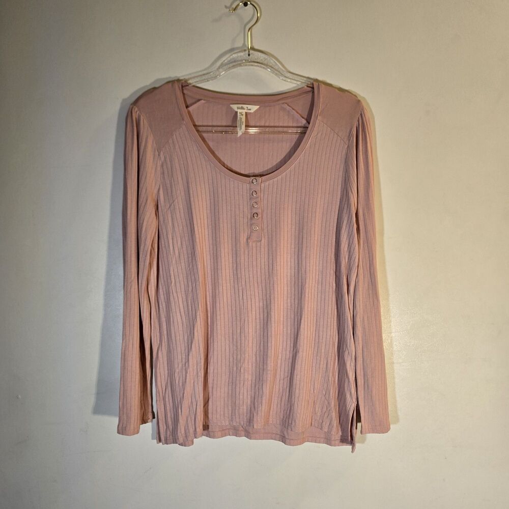 Matilda Jane Ribbed 1/4 Snap Henley Shirt Side Slits Pink Size M